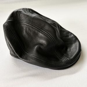 Dobbs Fifth Avenue Leather Newsboy Cap Black XL USA Made Ivy Hat